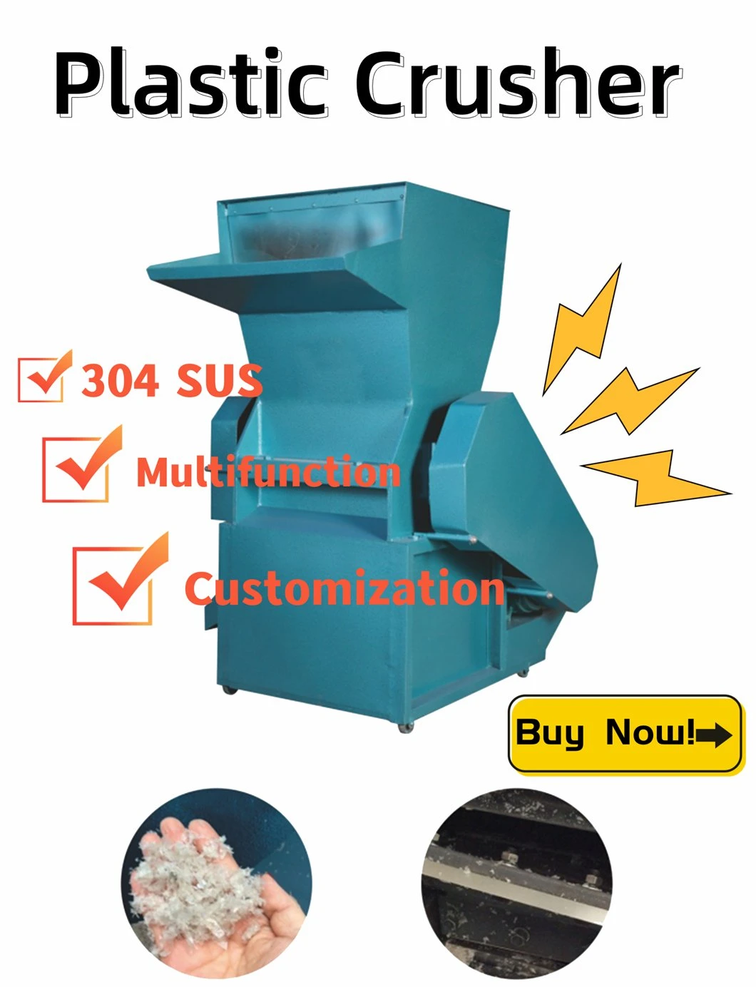 High Output Plastic Film Crusher Machine for Fabrics/Plastic Bottle/Bag/Recycled